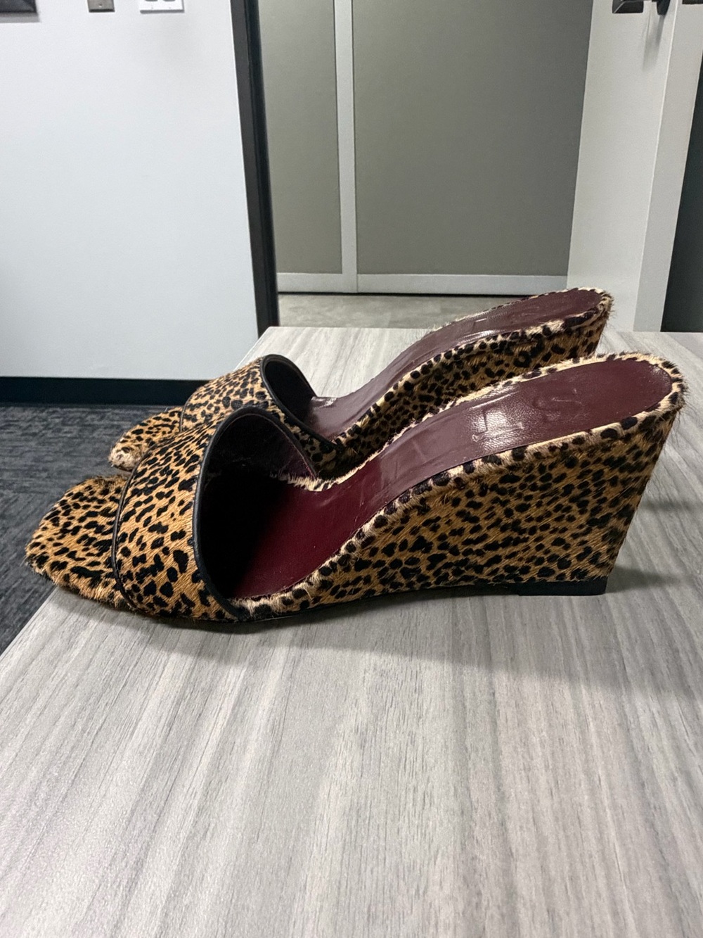 STAUD Brigitte pony hair Leopard Sandals